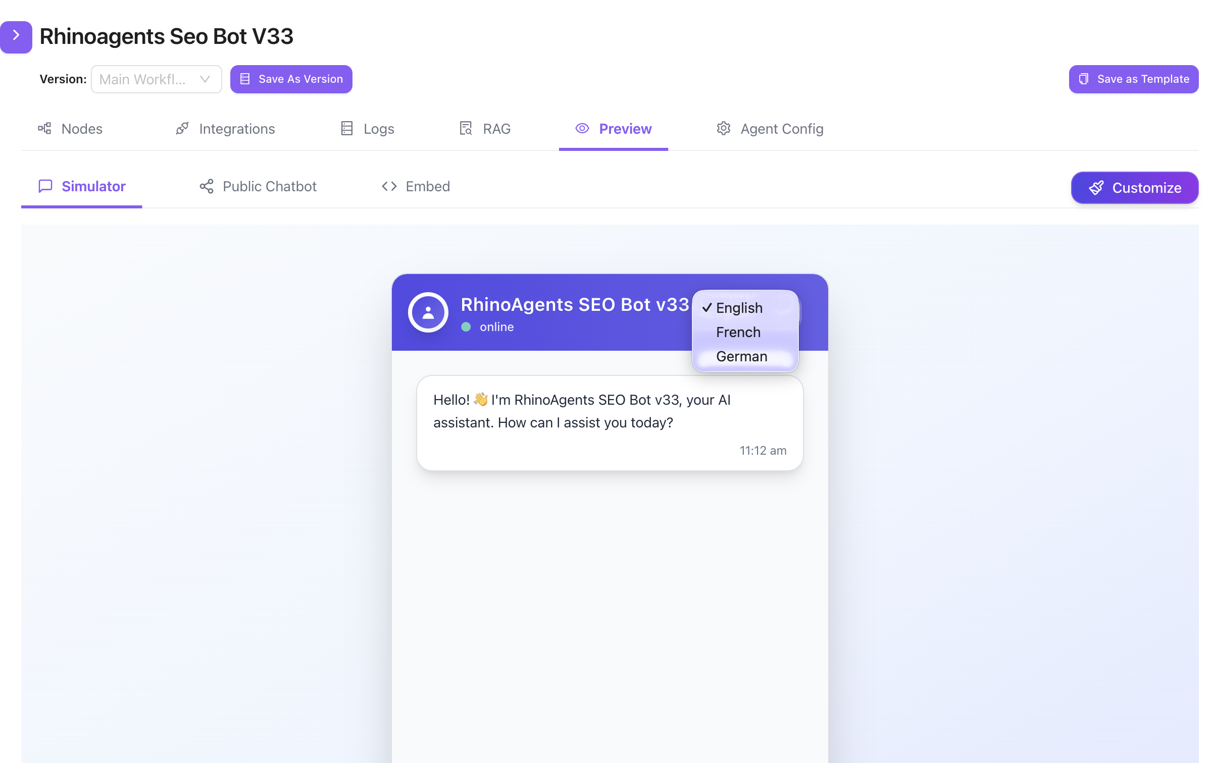 Language Selector in Preview